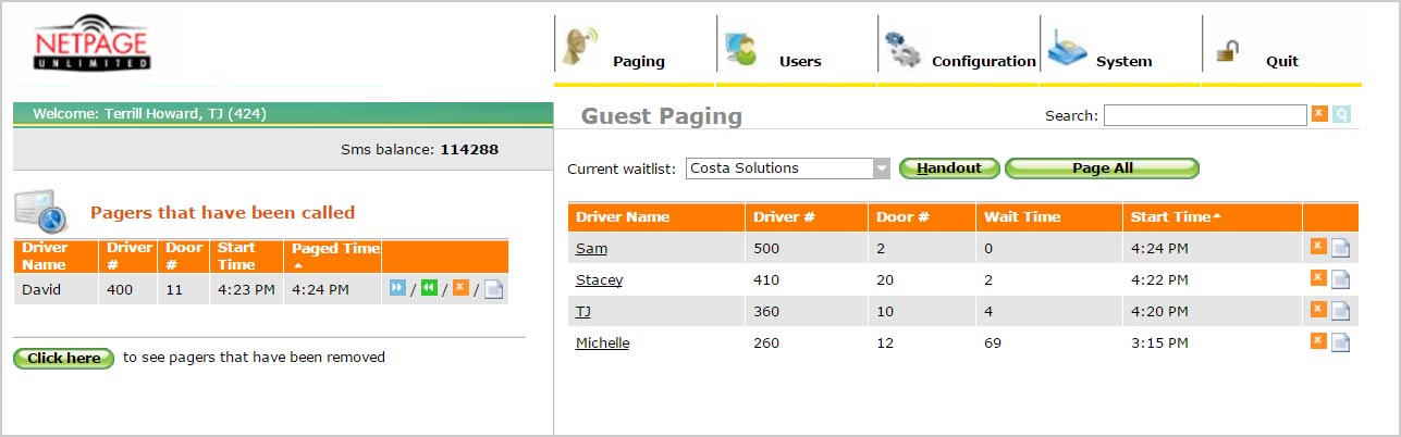 NetPage Waitlist Screen